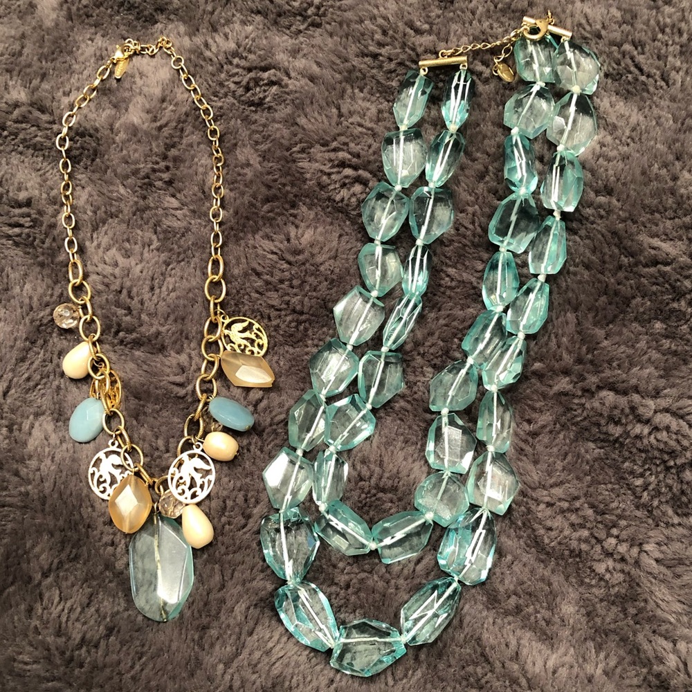 🌷💎Springy Aqua Statement Necklace Pair